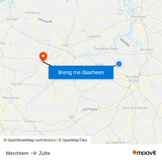 Merchtem to Zulte map