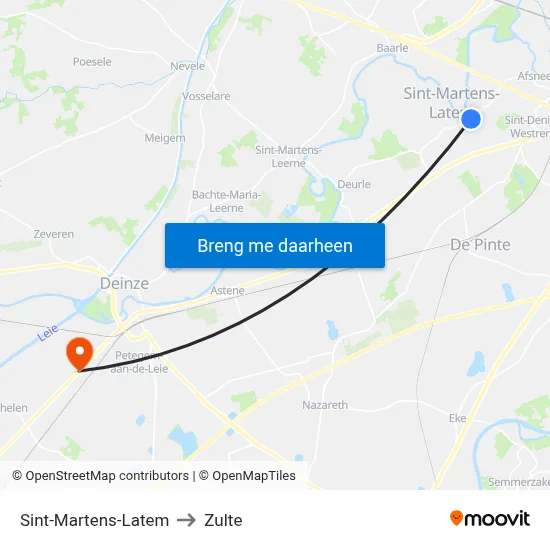 Sint-Martens-Latem to Zulte map