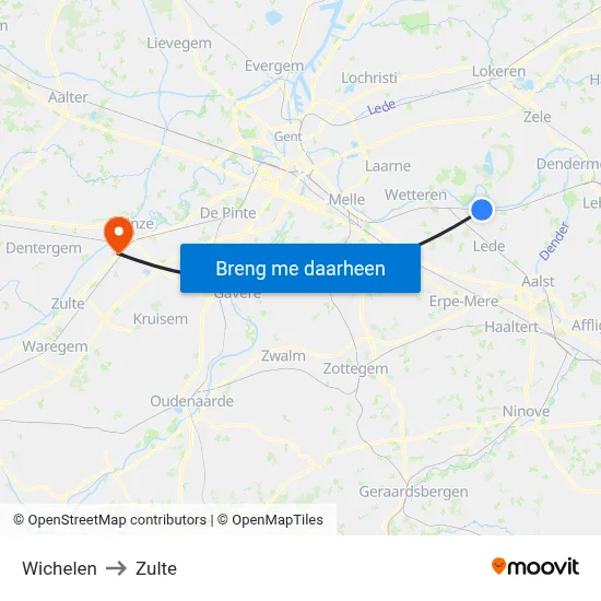Wichelen to Zulte map