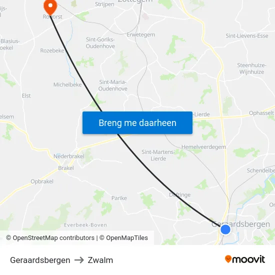 Geraardsbergen to Zwalm map