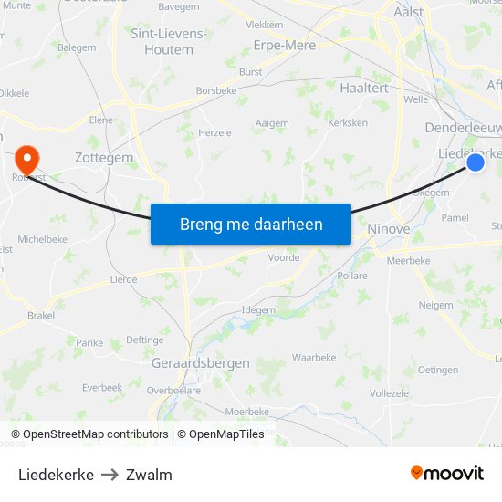 Liedekerke to Zwalm map