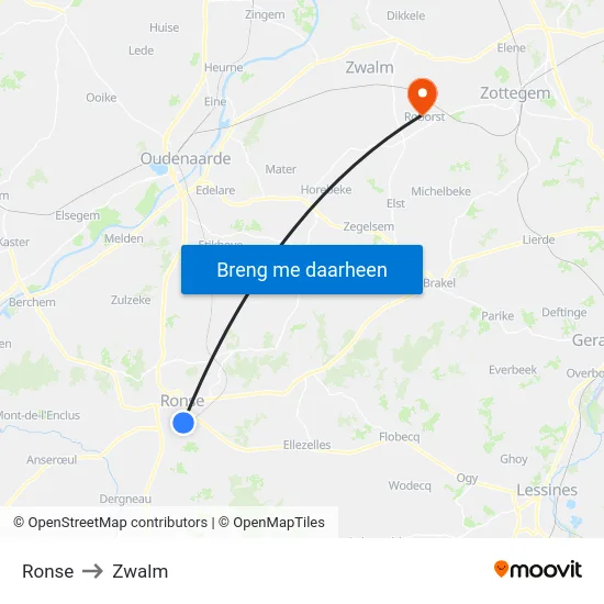 Ronse to Zwalm map