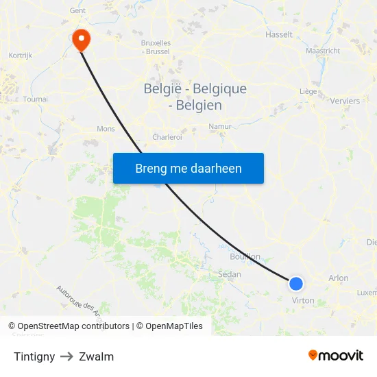 Tintigny to Zwalm map