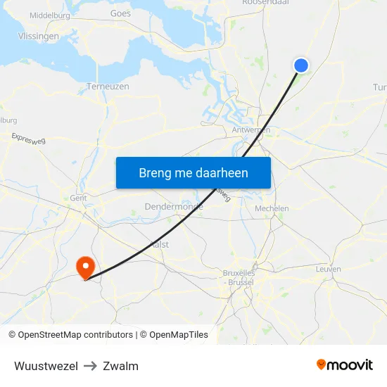 Wuustwezel to Zwalm map