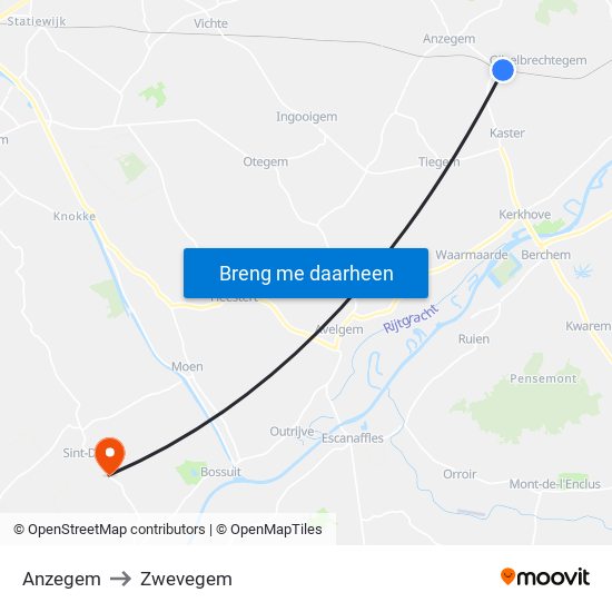 Anzegem to Zwevegem map