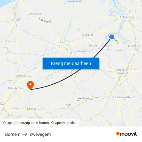 Bornem to Zwevegem map