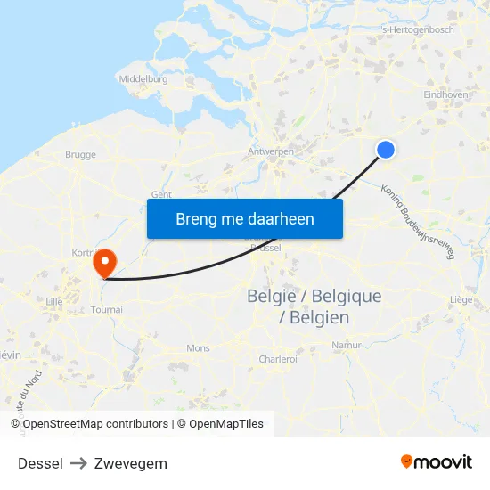 Dessel to Zwevegem map