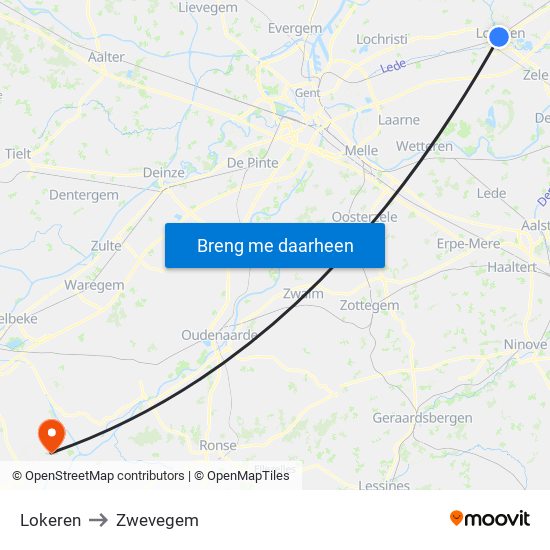 Lokeren to Zwevegem map