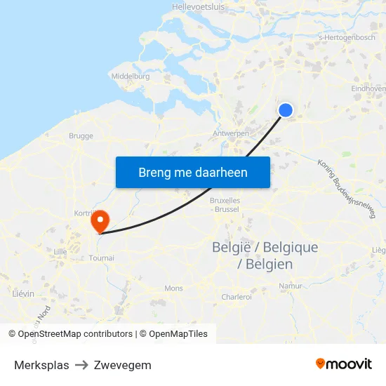 Merksplas to Zwevegem map