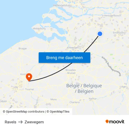 Ravels to Zwevegem map