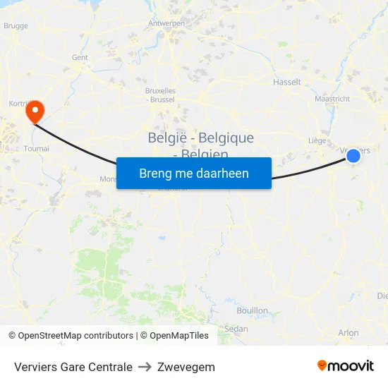 Verviers Gare Centrale to Zwevegem map
