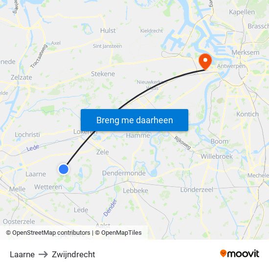 Laarne to Zwijndrecht map