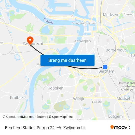 Berchem Station Perron 22 to Zwijndrecht map