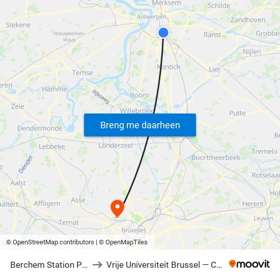 Berchem Station Perron 22 to Vrije Universiteit Brussel — Campus Jette map