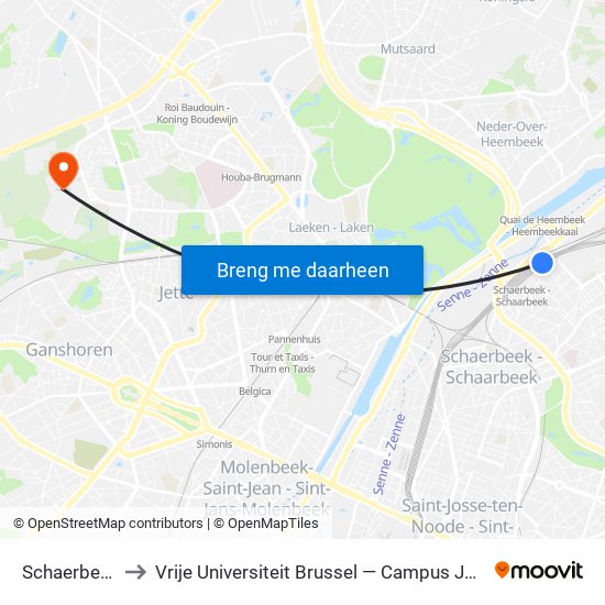 Schaerbeek to Vrije Universiteit Brussel — Campus Jette map