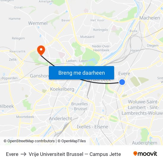 Evere to Vrije Universiteit Brussel — Campus Jette map