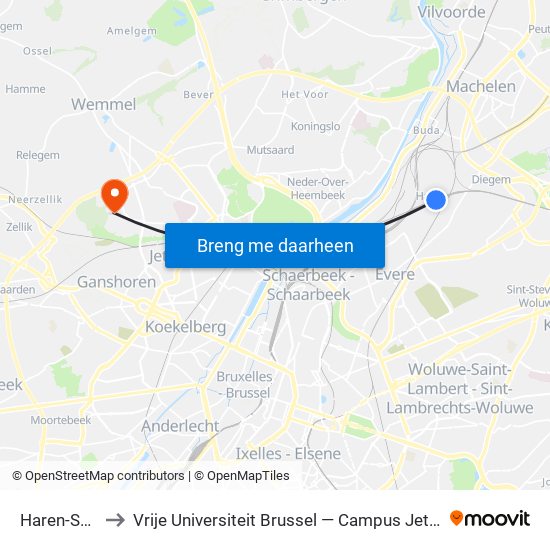 Haren-Sud to Vrije Universiteit Brussel — Campus Jette map