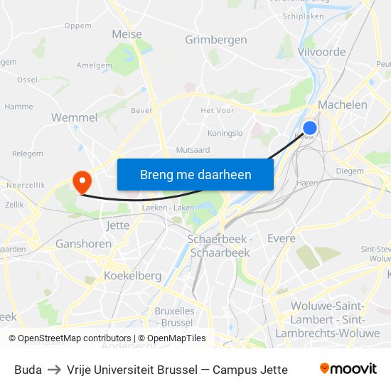 Buda to Vrije Universiteit Brussel — Campus Jette map