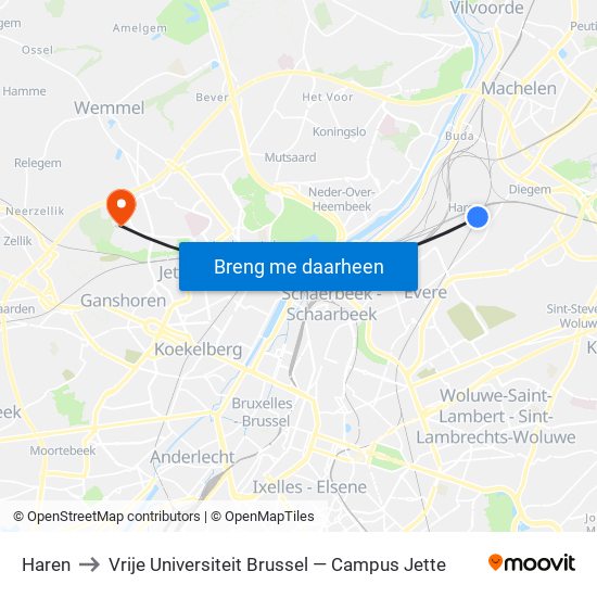 Haren to Vrije Universiteit Brussel — Campus Jette map