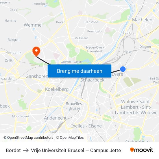 Bordet to Vrije Universiteit Brussel — Campus Jette map