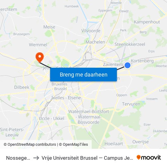 Nossegem to Vrije Universiteit Brussel — Campus Jette map