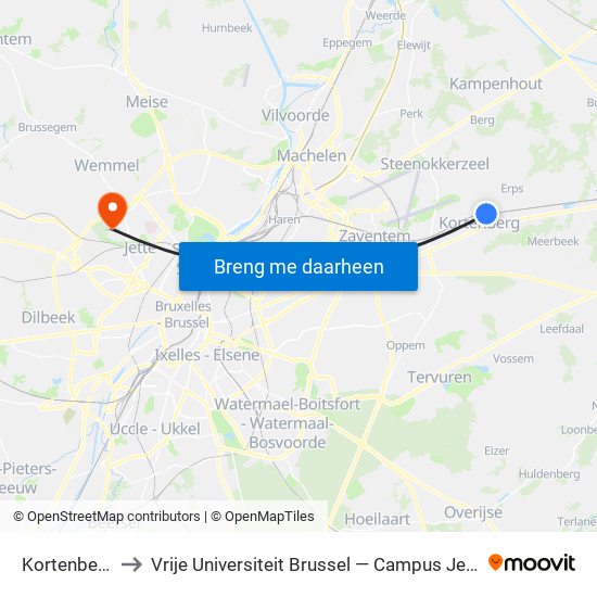 Kortenberg to Vrije Universiteit Brussel — Campus Jette map