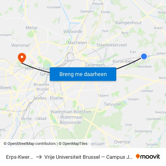 Erps-Kwerps to Vrije Universiteit Brussel — Campus Jette map