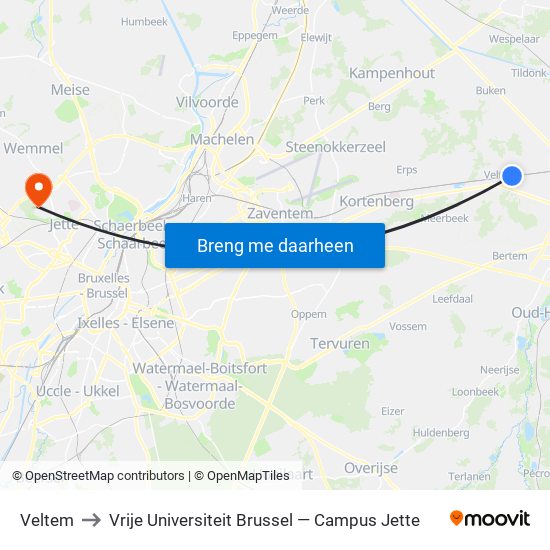 Veltem to Vrije Universiteit Brussel — Campus Jette map