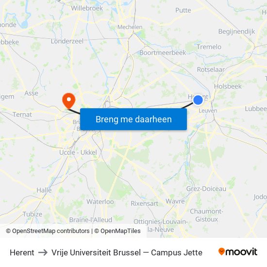 Herent to Vrije Universiteit Brussel — Campus Jette map