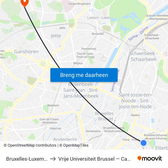 Bruxelles-Luxembourg to Vrije Universiteit Brussel — Campus Jette map