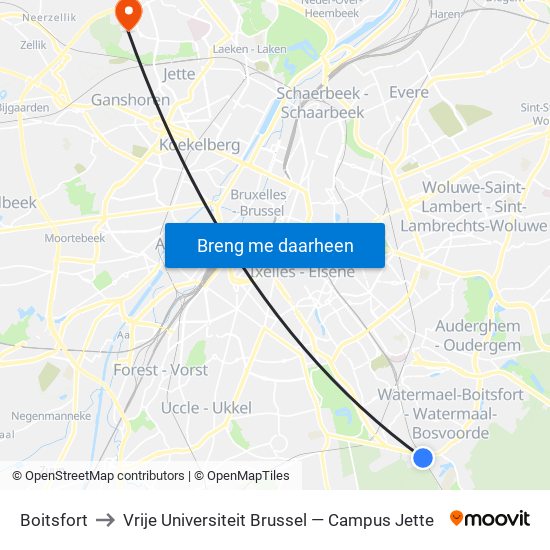Boitsfort to Vrije Universiteit Brussel — Campus Jette map