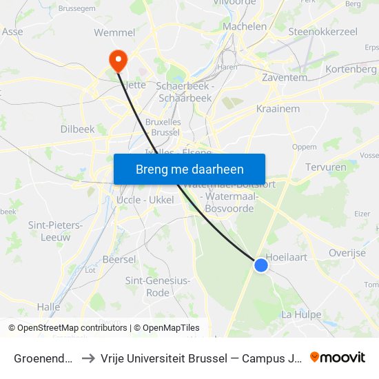 Groenendaal to Vrije Universiteit Brussel — Campus Jette map