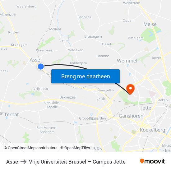 Asse to Vrije Universiteit Brussel — Campus Jette map