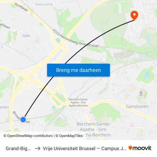 Grand-Bigard to Vrije Universiteit Brussel — Campus Jette map