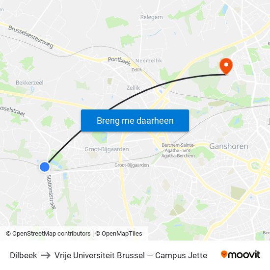 Dilbeek to Vrije Universiteit Brussel — Campus Jette map