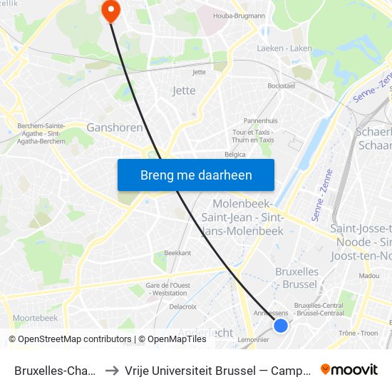 Bruxelles-Chapelle to Vrije Universiteit Brussel — Campus Jette map