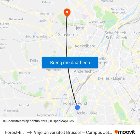 Forest-Est to Vrije Universiteit Brussel — Campus Jette map