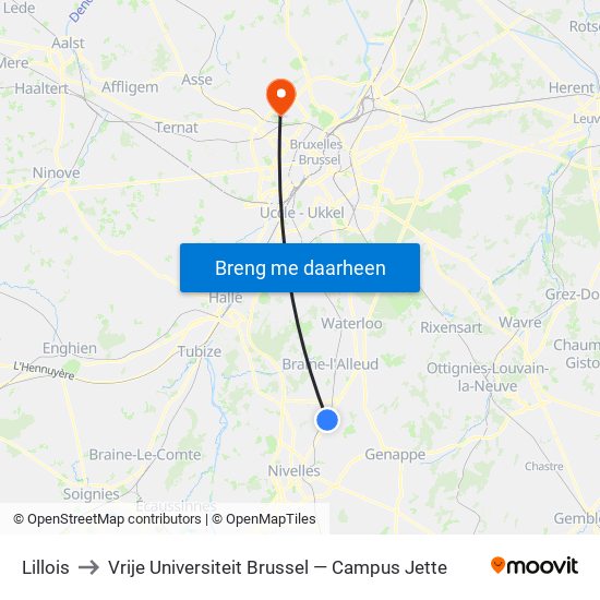 Lillois to Vrije Universiteit Brussel — Campus Jette map