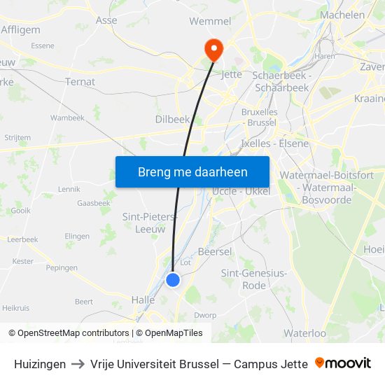 Huizingen to Vrije Universiteit Brussel — Campus Jette map