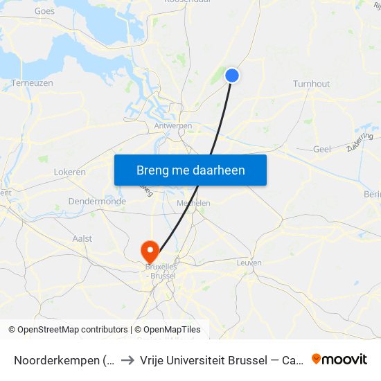 Noorderkempen (Brecht) to Vrije Universiteit Brussel — Campus Jette map