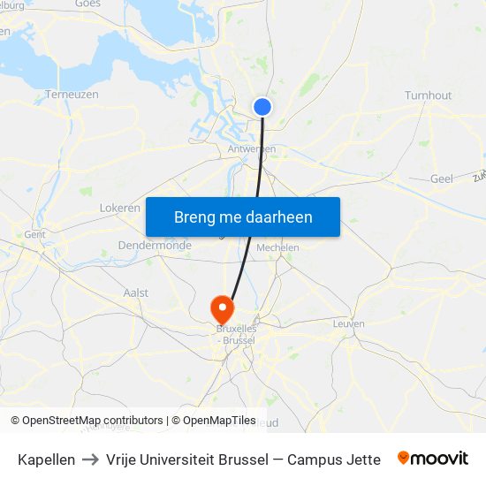 Kapellen to Vrije Universiteit Brussel — Campus Jette map