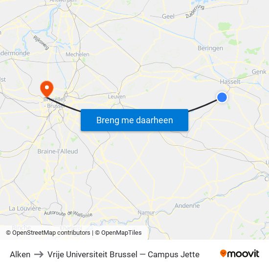 Alken to Vrije Universiteit Brussel — Campus Jette map