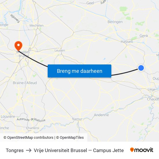 Tongres to Vrije Universiteit Brussel — Campus Jette map