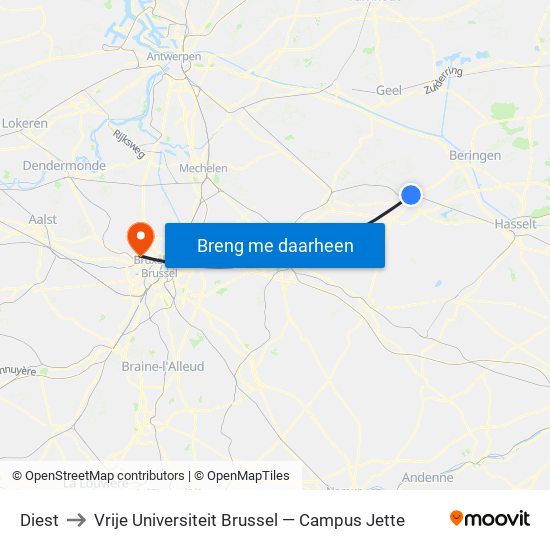 Diest to Vrije Universiteit Brussel — Campus Jette map