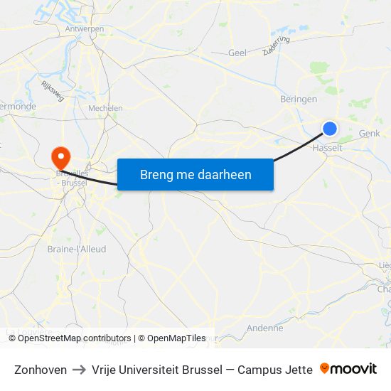 Zonhoven to Vrije Universiteit Brussel — Campus Jette map