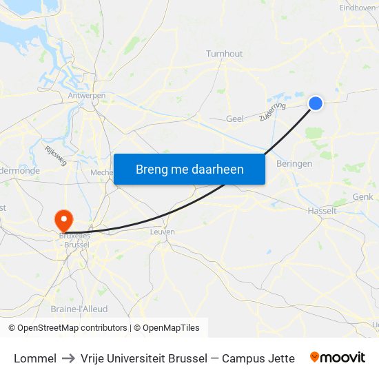 Lommel to Vrije Universiteit Brussel — Campus Jette map