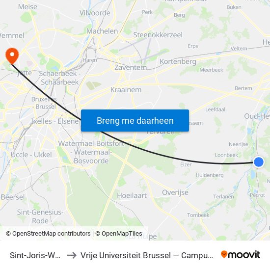 Sint-Joris-Weert to Vrije Universiteit Brussel — Campus Jette map