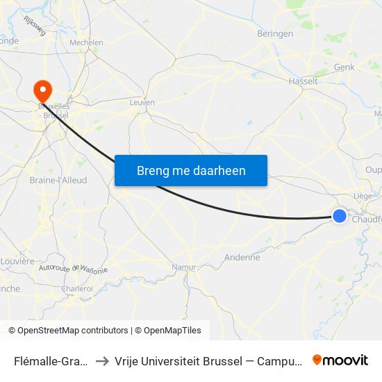 Flémalle-Grande to Vrije Universiteit Brussel — Campus Jette map