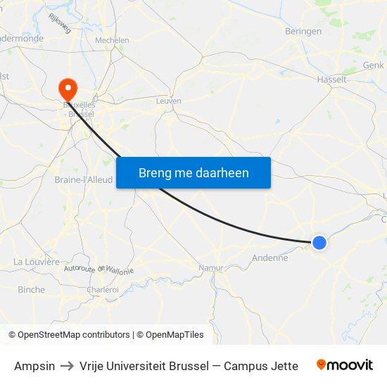 Ampsin to Vrije Universiteit Brussel — Campus Jette map