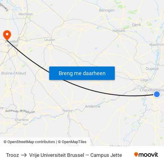 Trooz to Vrije Universiteit Brussel — Campus Jette map